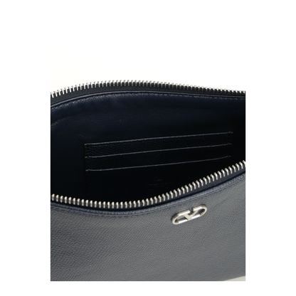 VLogo Signature Medium Grained Calfskin Pouch - Navy - Image 4