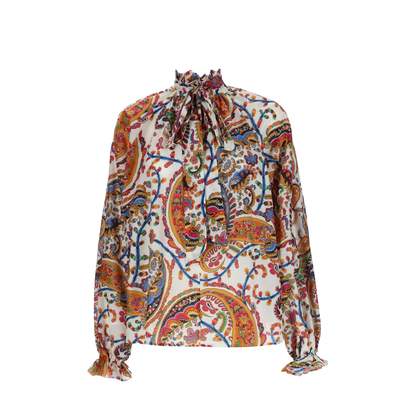 Cotton and Silk Blouse with Paisley Print - Multicolor - Image 1