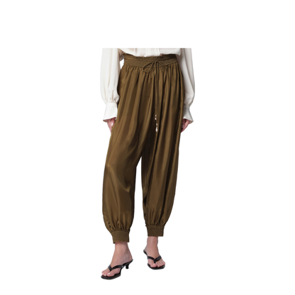 Olive Silk Habotai Harem Pants - Image 1