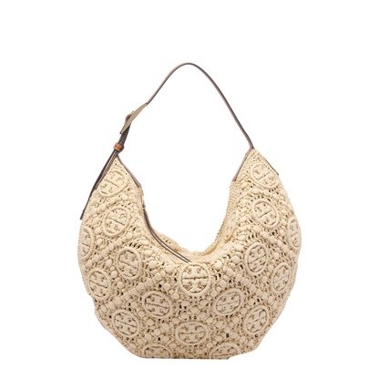 Natural Raffia T Monogram Balloon Bag - Image 1