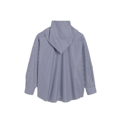 Blue Cotton Long Sleeves Striped Bandana Blouse - Image 1
