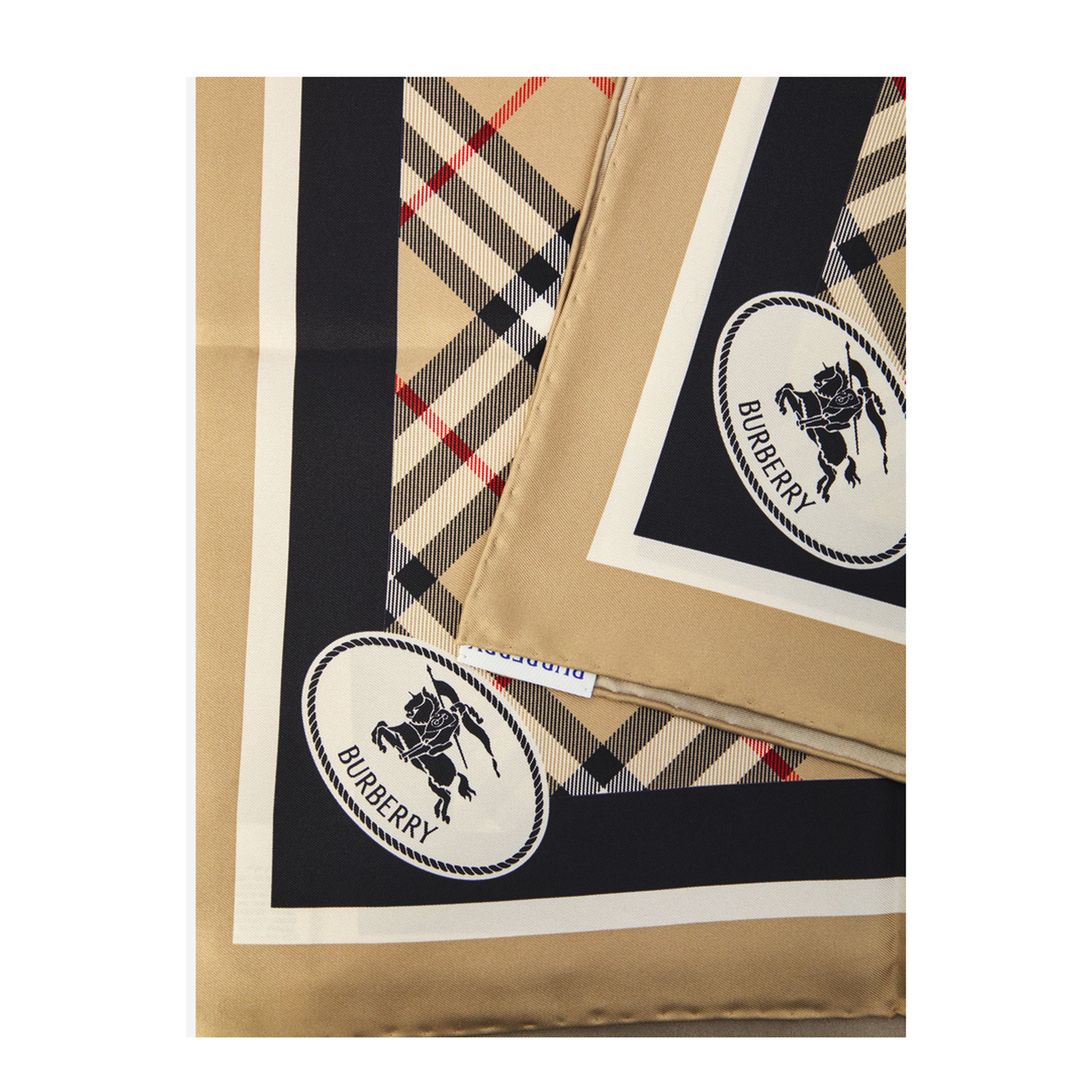 Beige Square Scarf with EKD Patch and Check Motif - Image 2