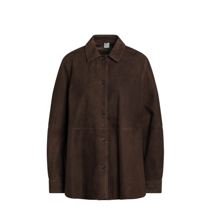 Brown Leather Shirt Jacket - Image 1