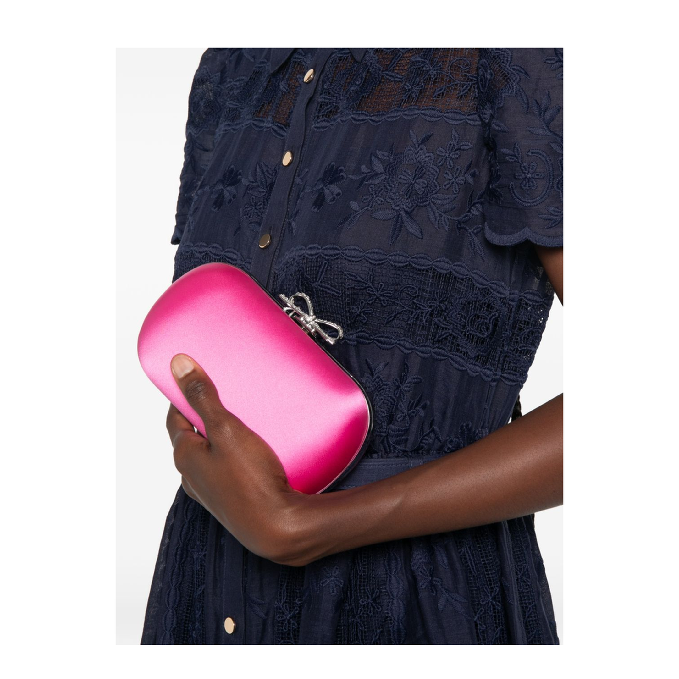 Satin Clutch Bag - Bright Pink - Image 3