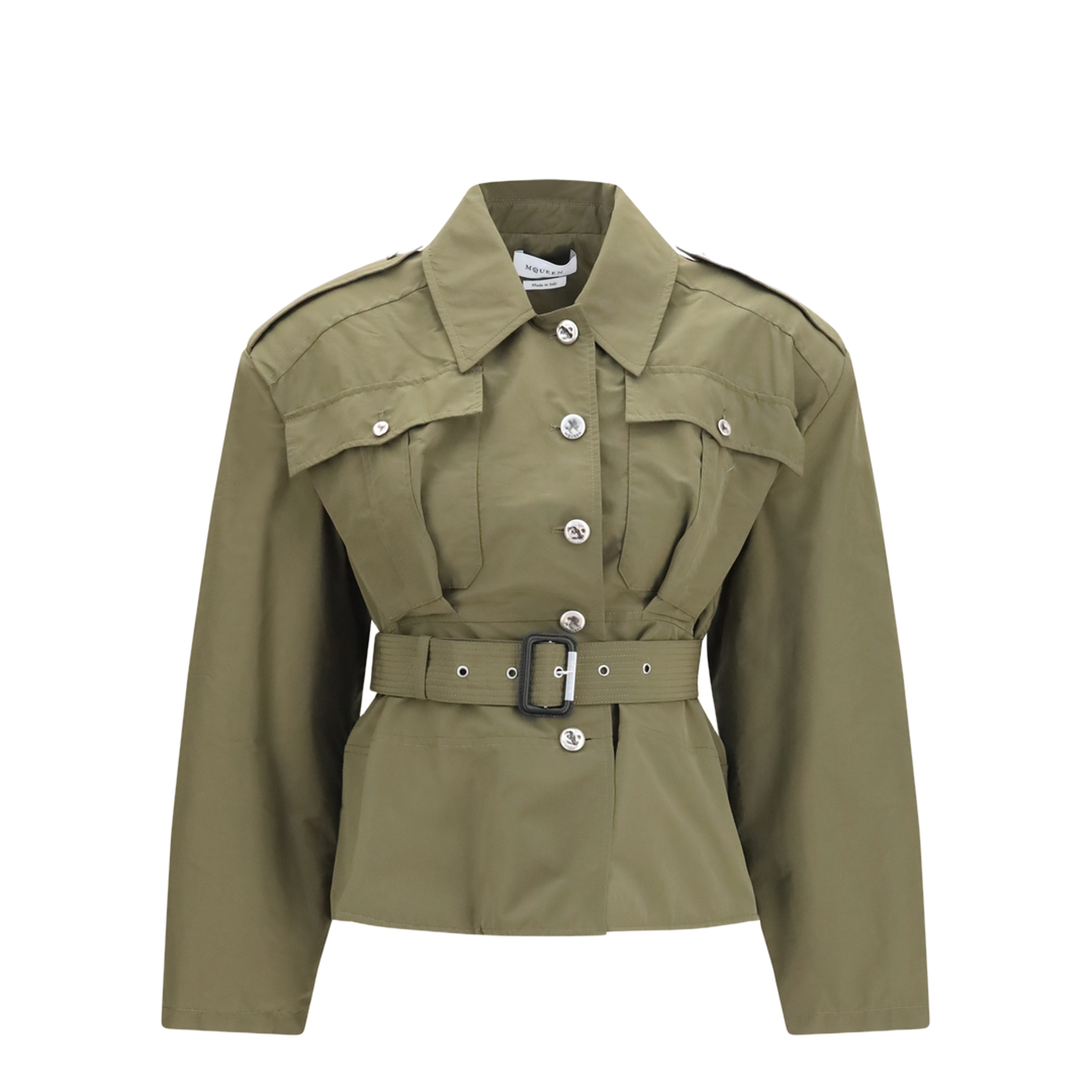 Cropped Belted High-Neck Jacket - Image 1