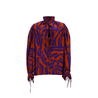 Loose Shirt with Ruffle Details and Crushed Stripe Print - Image 1