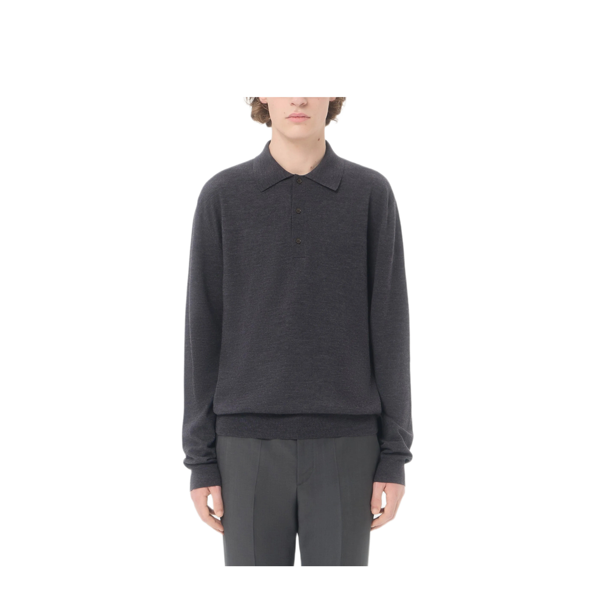 Charcoal Wool Polo Shirt - Image 3