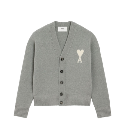 Grey Wool Cardigan Front-Button V-Neck - Image 1