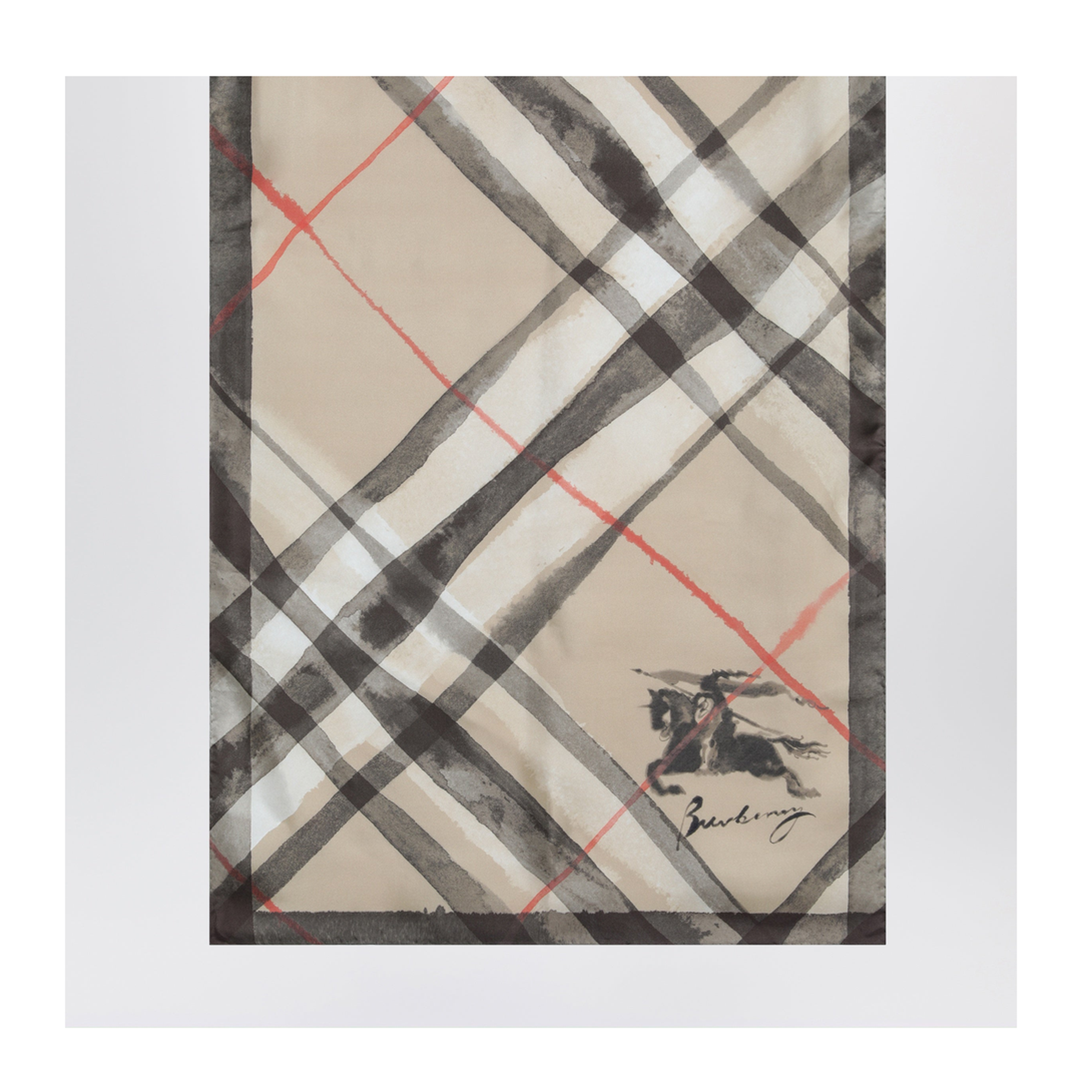 Large Check Silk Scarf In Sand Color - Image 2