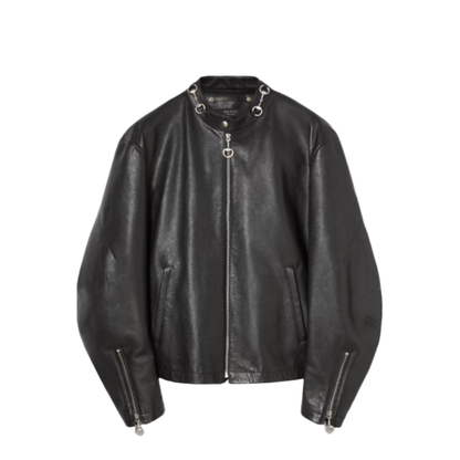 Leather Jacket with Horsebit in Black - Image 1