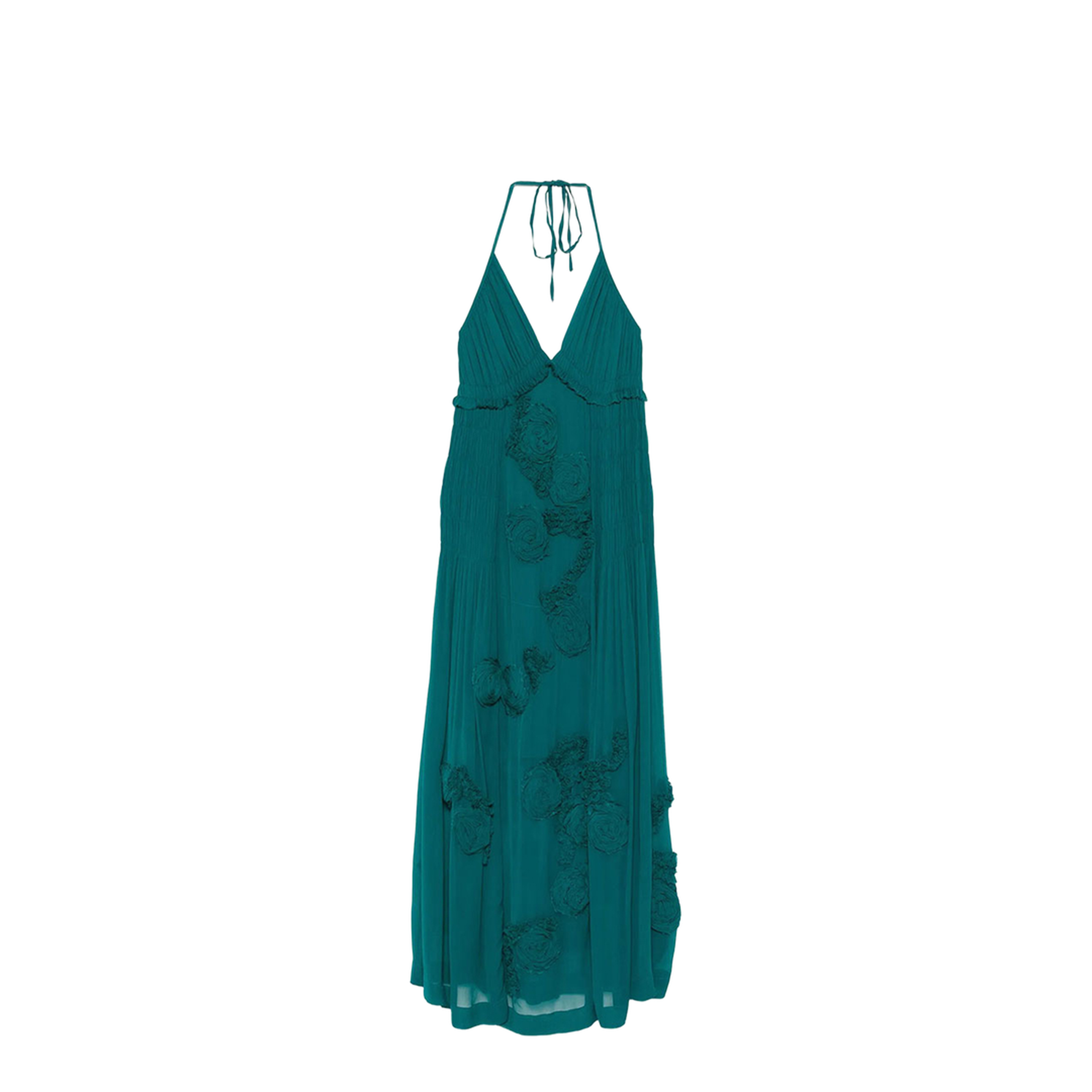 Drina Viscose Long Dress with Floral Appliqués - Image 1