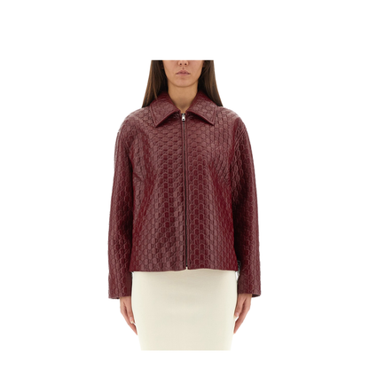 Oversized Leather Jacket with Embossed GG - Image 1