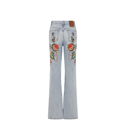 Denim 5 Pockets Embroidered Flowers Jeans - Image 4