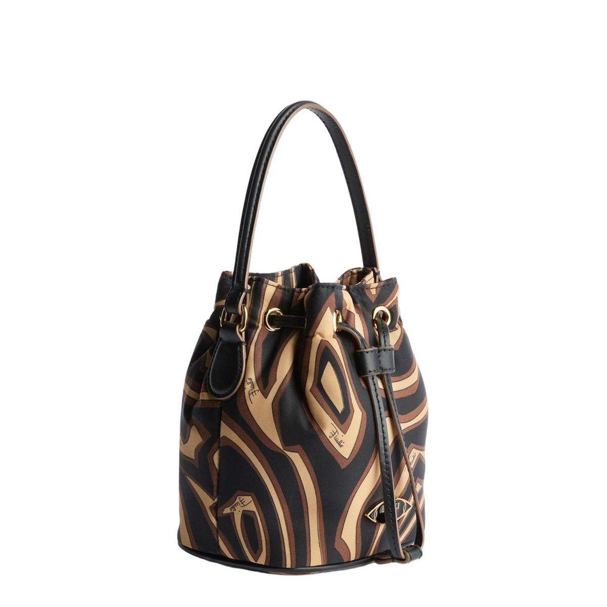 Mini Nylon Bucket Bag - Black and Gold - Image 4