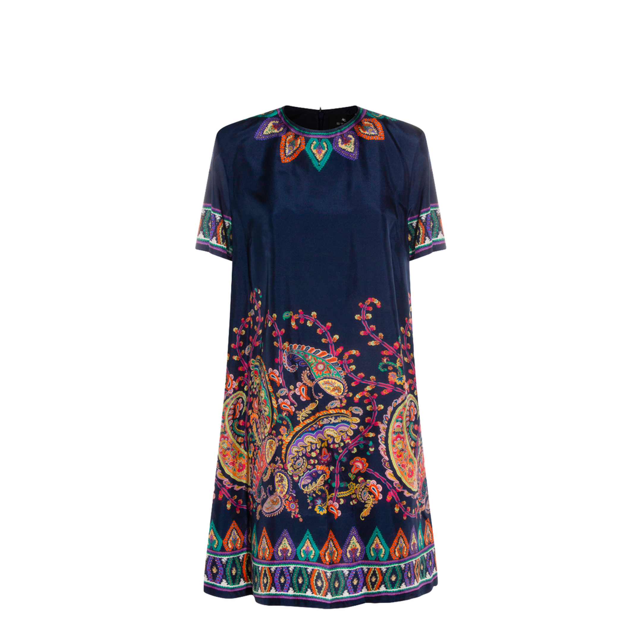 Blue Paisley-print Habotai Silk Tunic Short Dress - Image 1