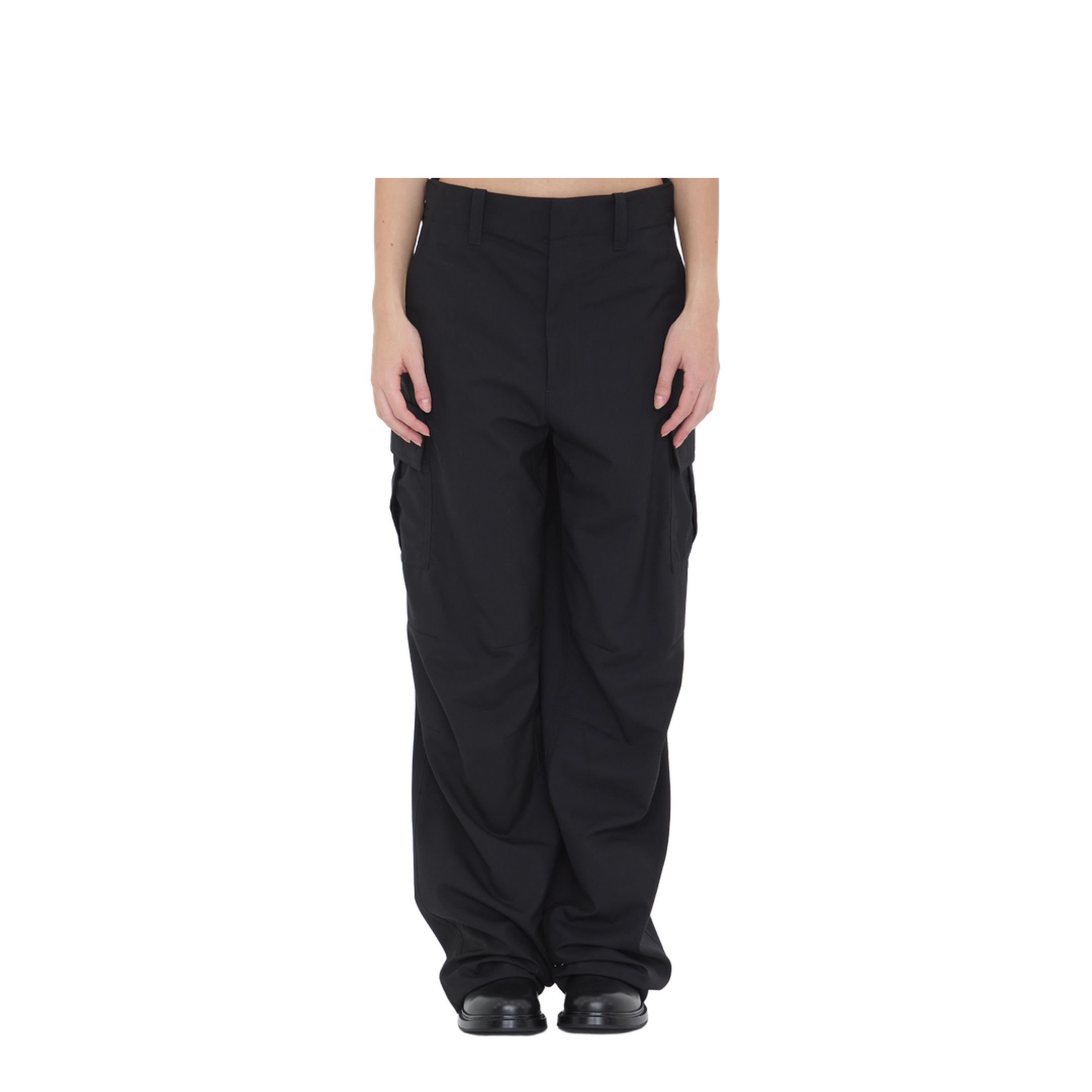 Fine Wool Cargo Pants In Black - Image 1