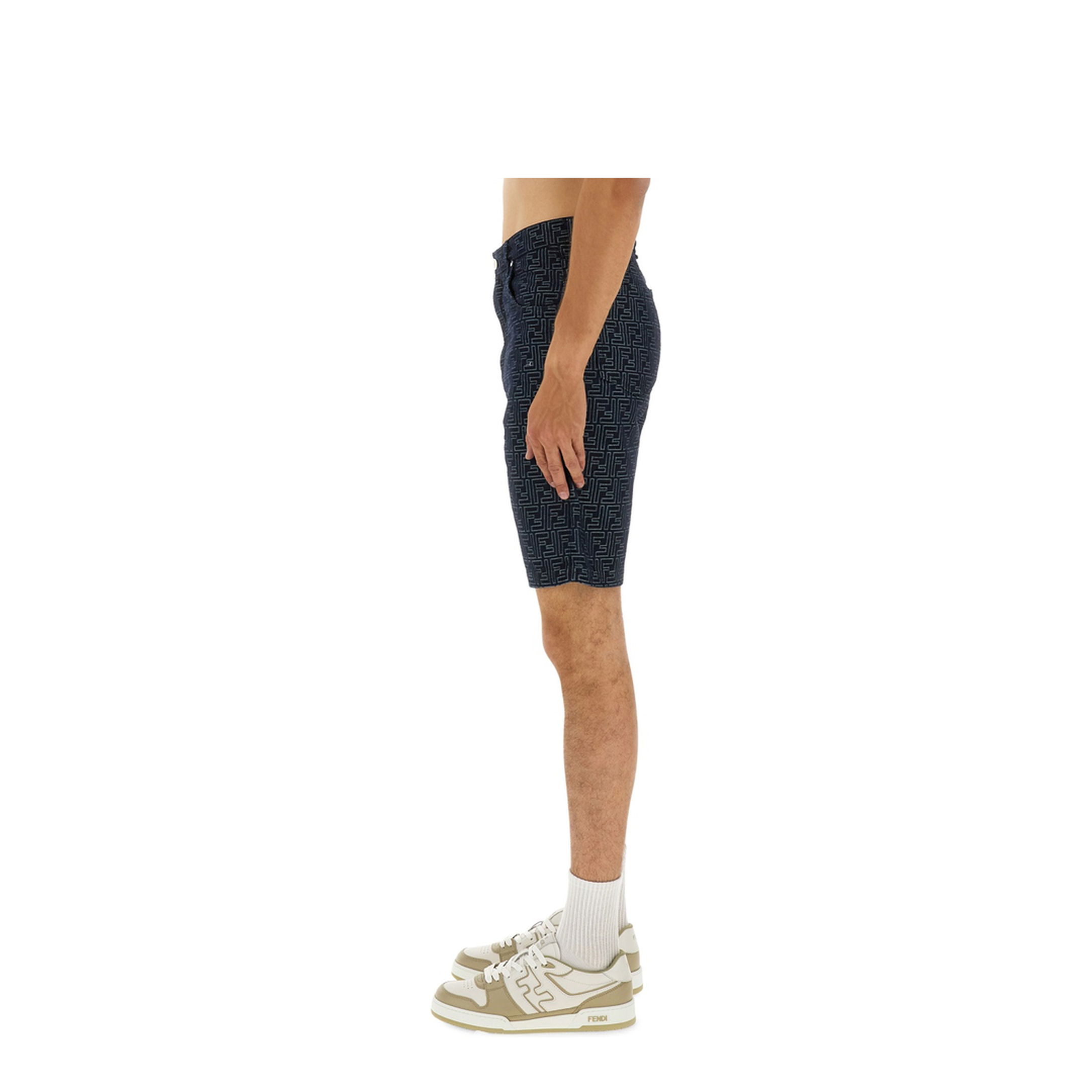 Jacquard FF Blue Denim Shorts - Image 4