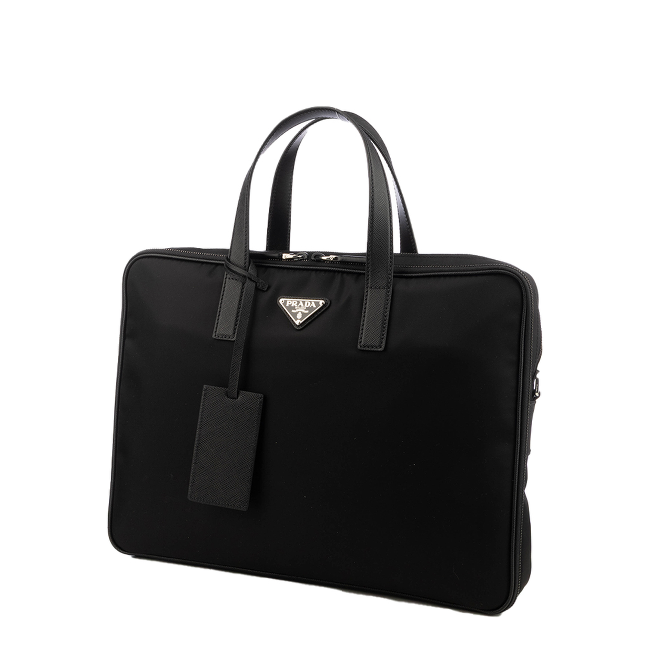 Re-Nylon Medium Saffiano Leather Briefcase - Black - Image 4