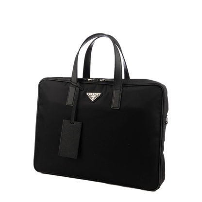 Re-Nylon Medium Saffiano Leather Briefcase - Black - Image 4