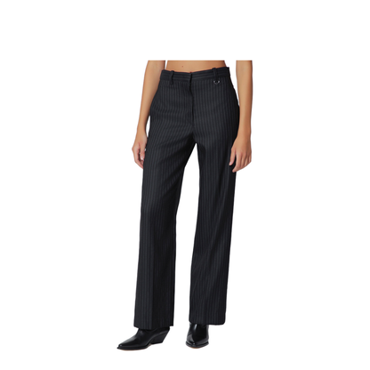 Black Pinstripe Wool-Blend Trousers - Image 1