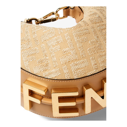 Jacquard Fabric Mini Hobo Bag with Raffia FF - Image 2