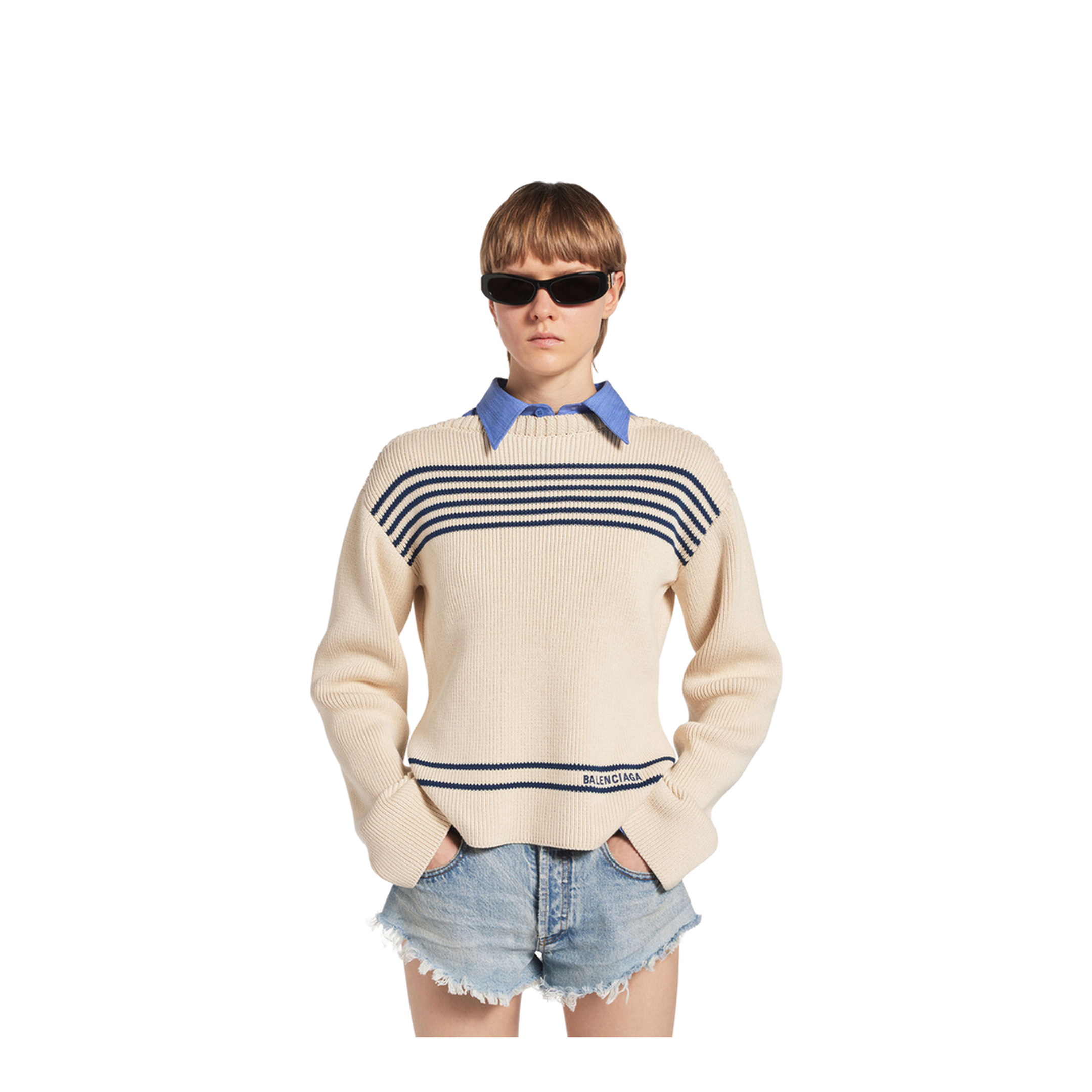 Boatneck Sweater in Cotton Ribbed Knit - Image 5