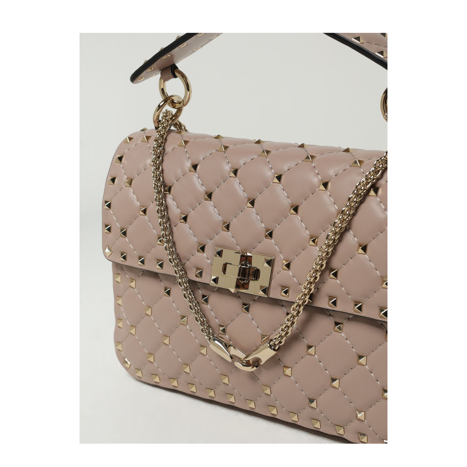 Antique Pink Nappa Leather Medium Rockstud Spike Handbag - Image 7