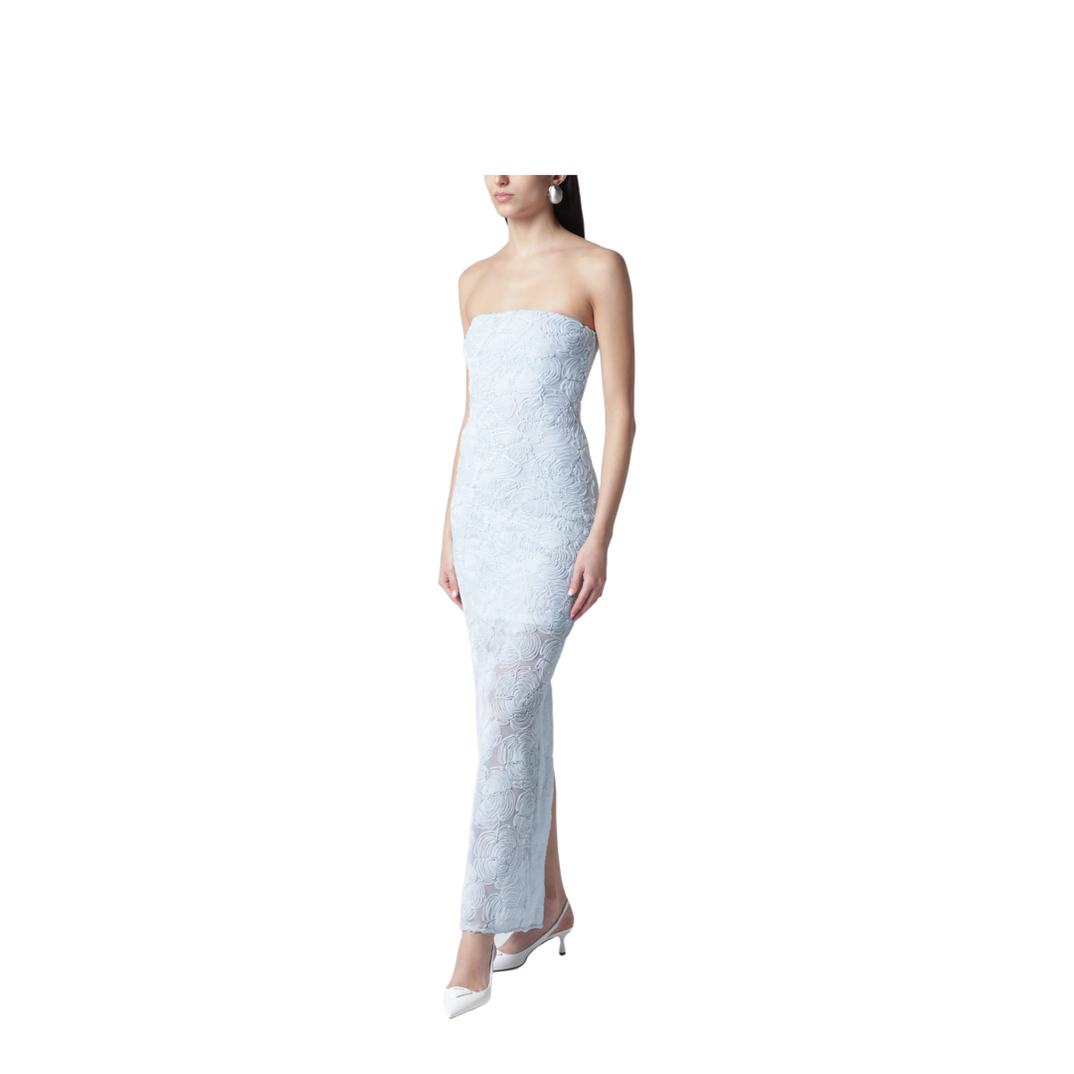 Light Blue Floral Mesh Sheath Dress - Image 1