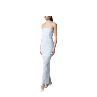 Light Blue Floral Mesh Sheath Dress - Image 1