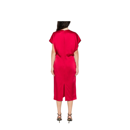 Satin V-necked Midi Dress - Red - Image 5