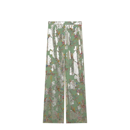 Silk Trousers With All-Over Print In Green - Image 1
