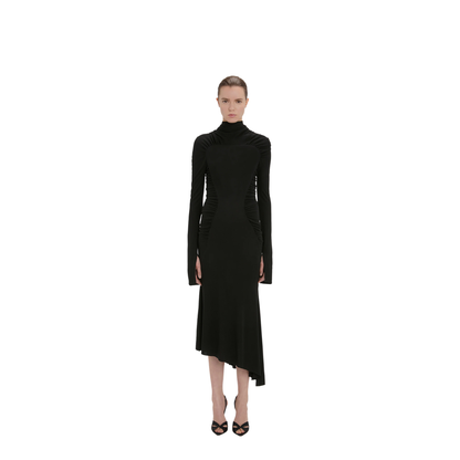 High Neck Gathered Midi Dress - Image 2