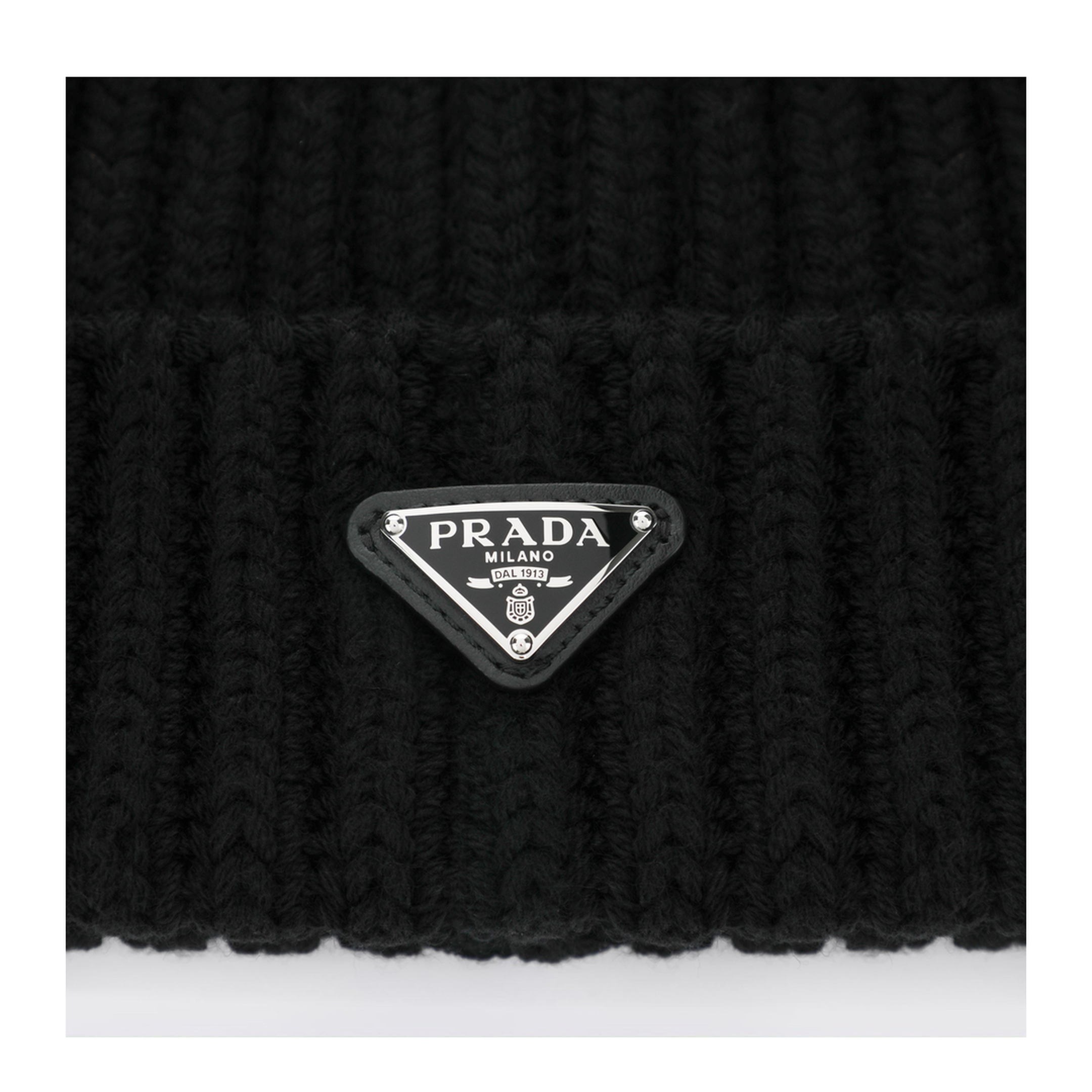 Black Virgin Wool Beanie with Enamelled Triangle Logo - Image 2