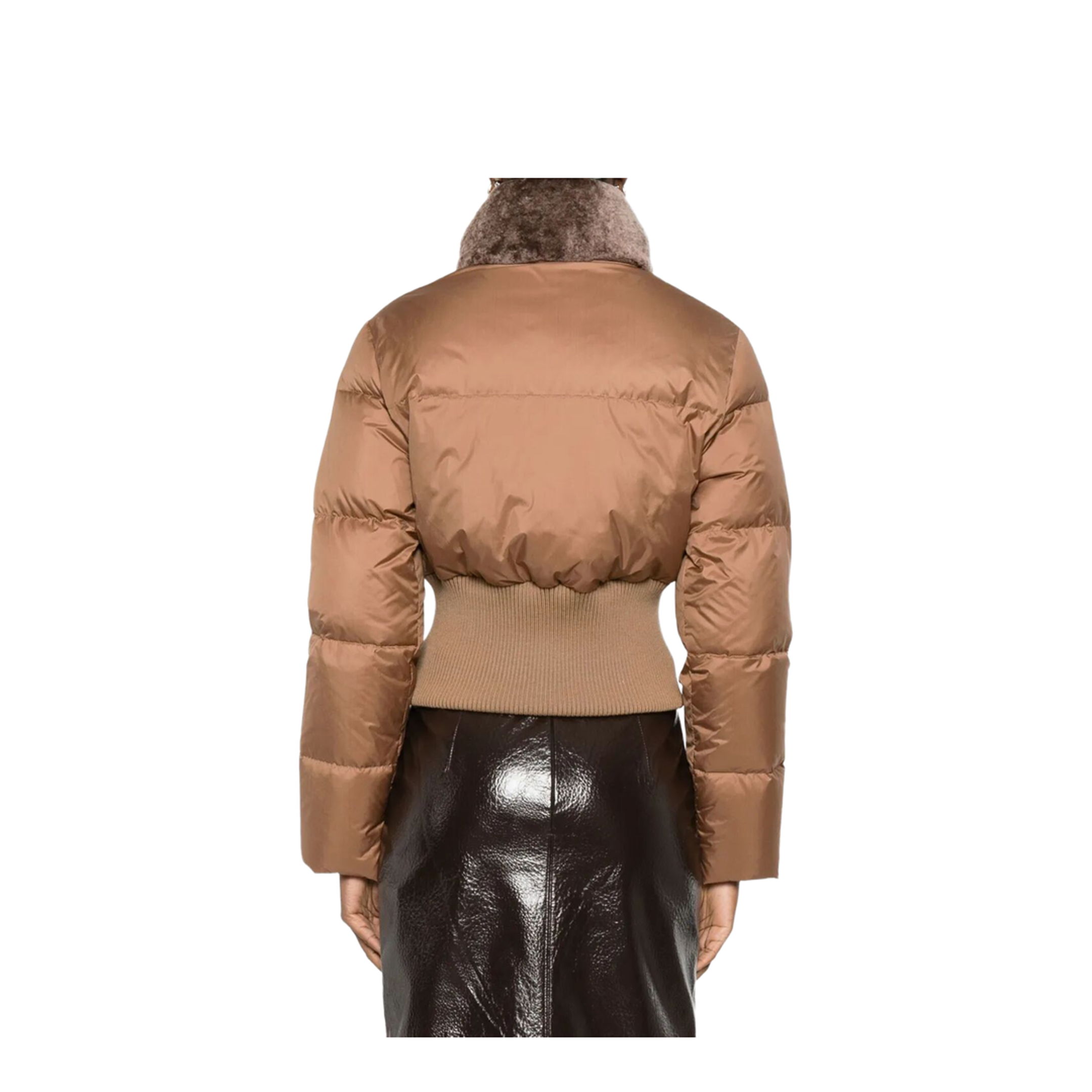 Short Padded Down Jacket with Shearling Collar - Image 3