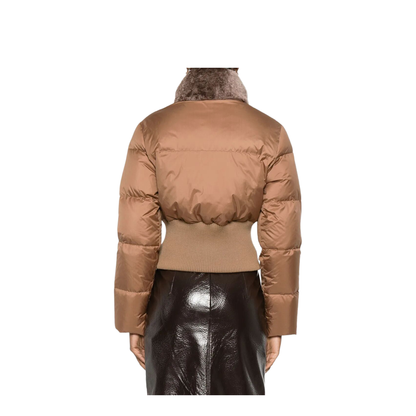 Short Padded Down Jacket with Shearling Collar - Image 3
