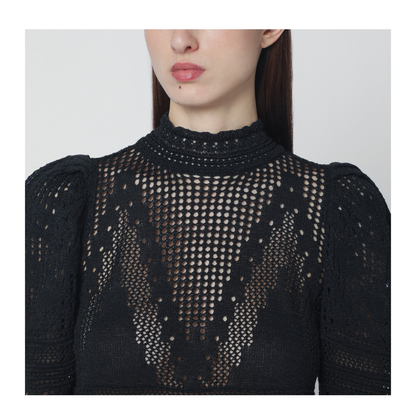 Dahara Black Openwork Knit Top - Image 2