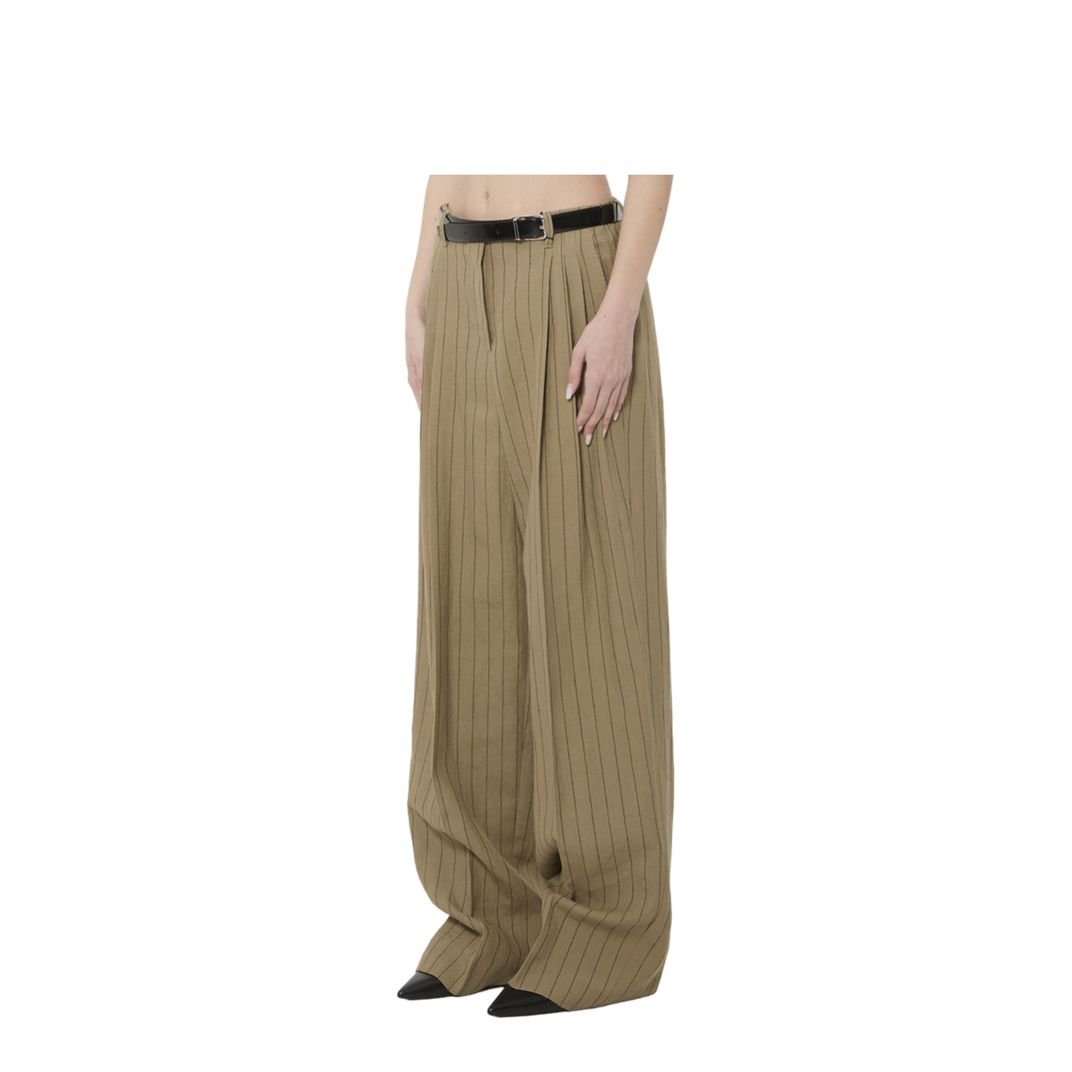 Pinstriped Virgin Wool And Linen Trousers - Image 2