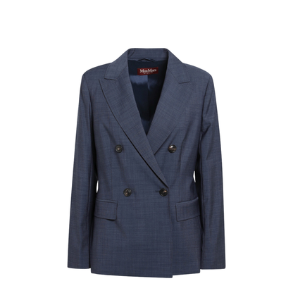 Double-Breasted Jacket in Denim Blue Wool Canvas - Image 1