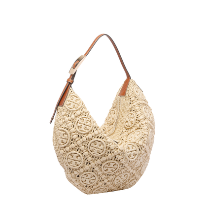 Natural Raffia T Monogram Balloon Bag - Image 2