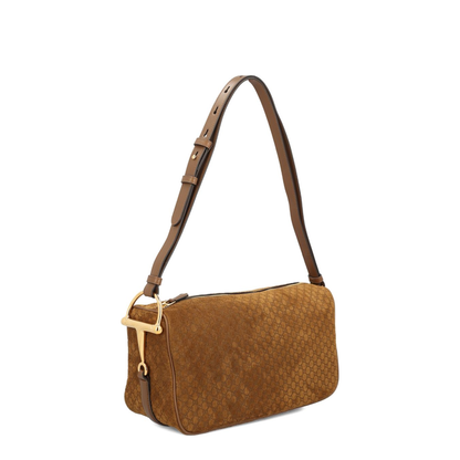 Half Horsebit Medium Suede Shoulder Bag - Brown - Image 4