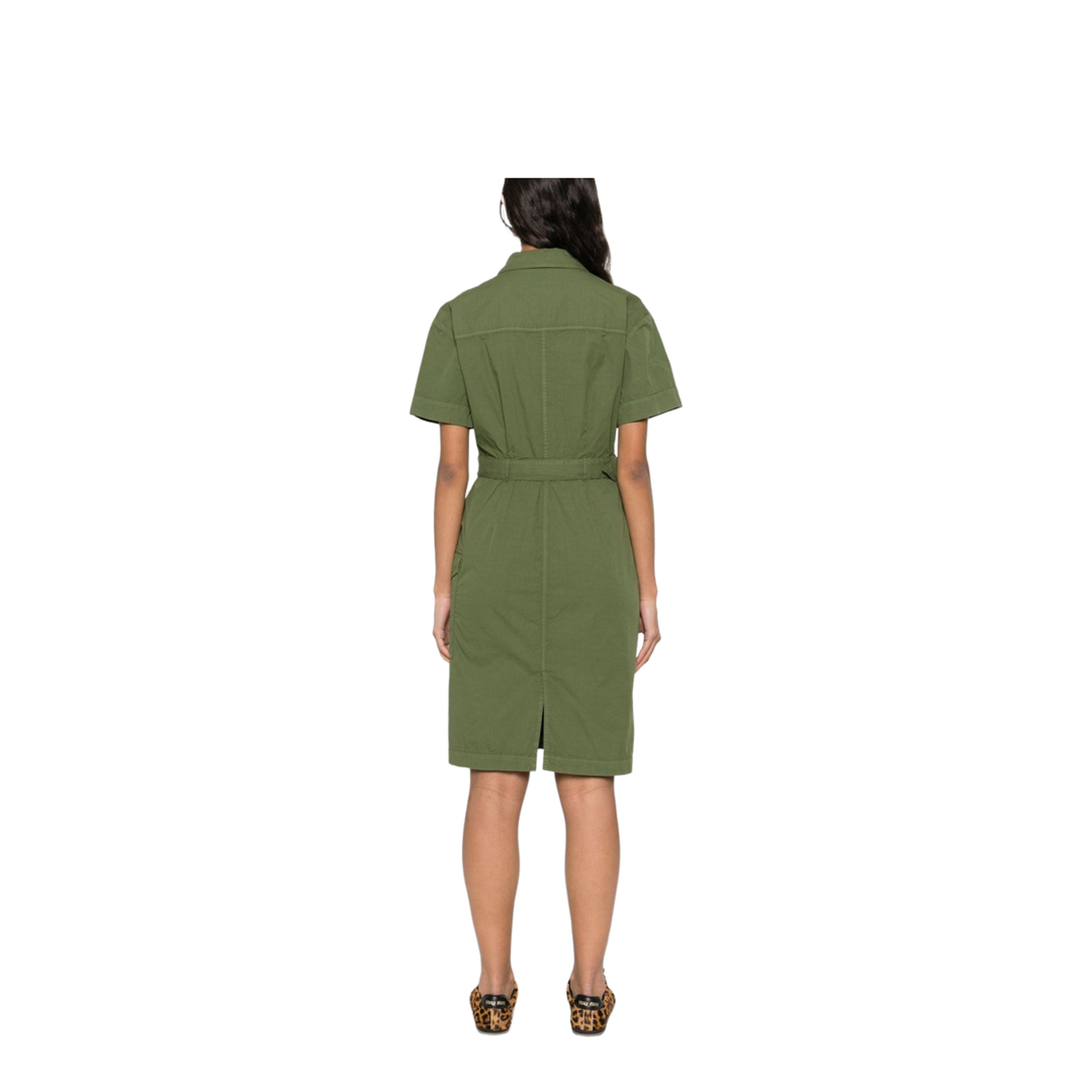 Cotton Shirt Dress in Green - Image 4