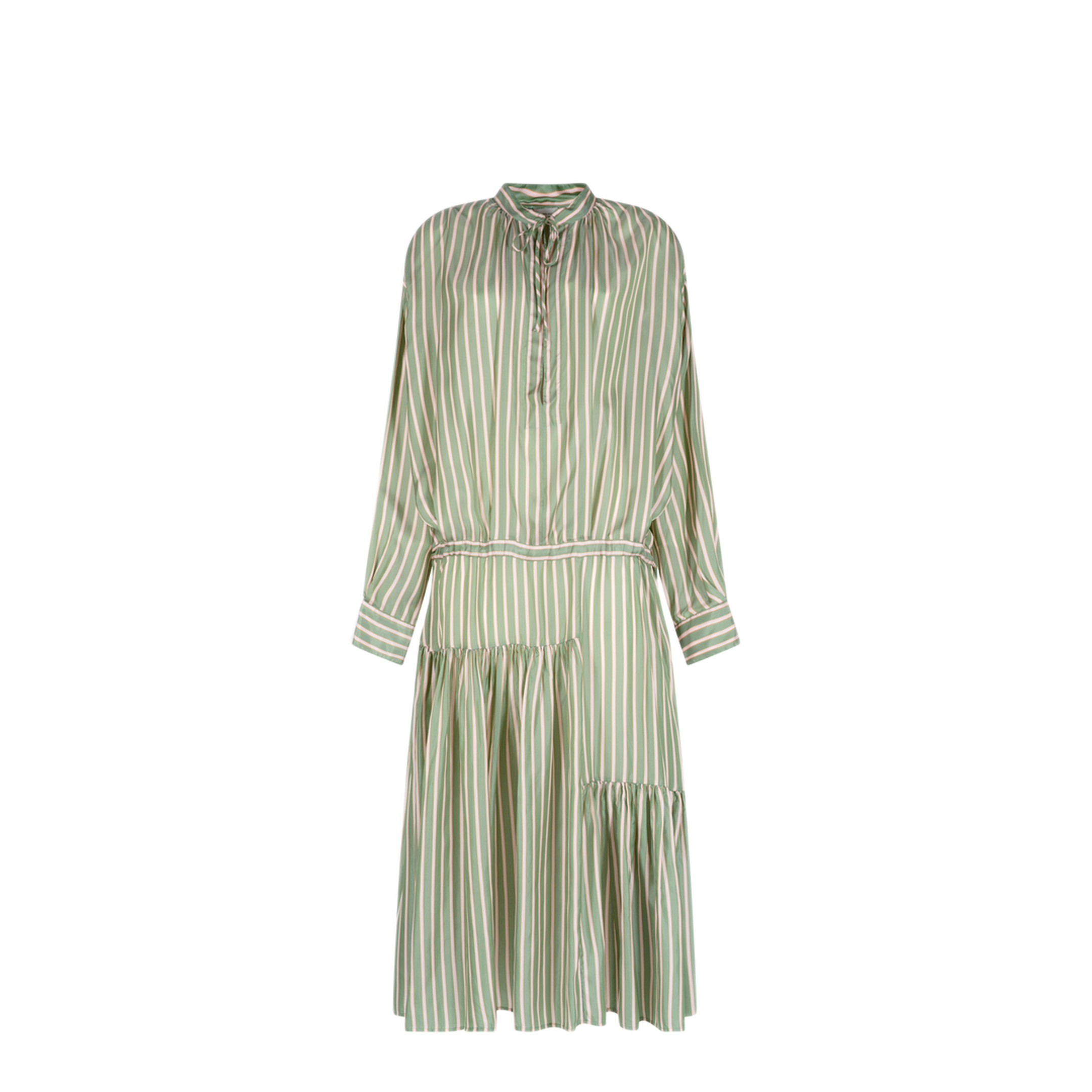Striped Long Dress With Drawstring Waist - Image 1