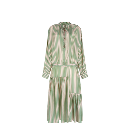Striped Long Dress With Drawstring Waist - Image 1