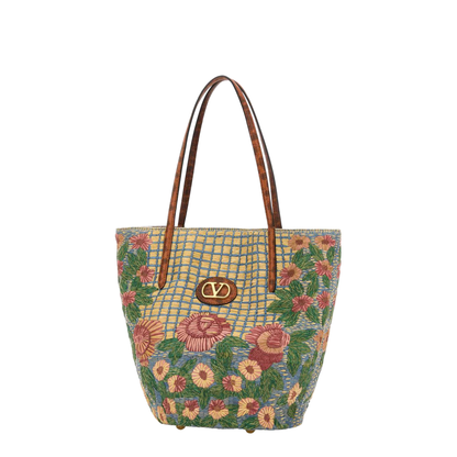 Embroidered Raffia Vlogo Signature Shopping Bag - Image 2