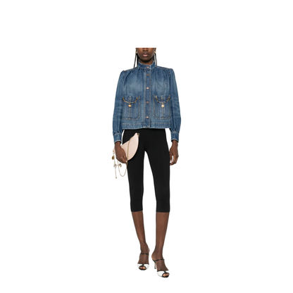 High-Neck Gathered Denim Jacket - Image 2