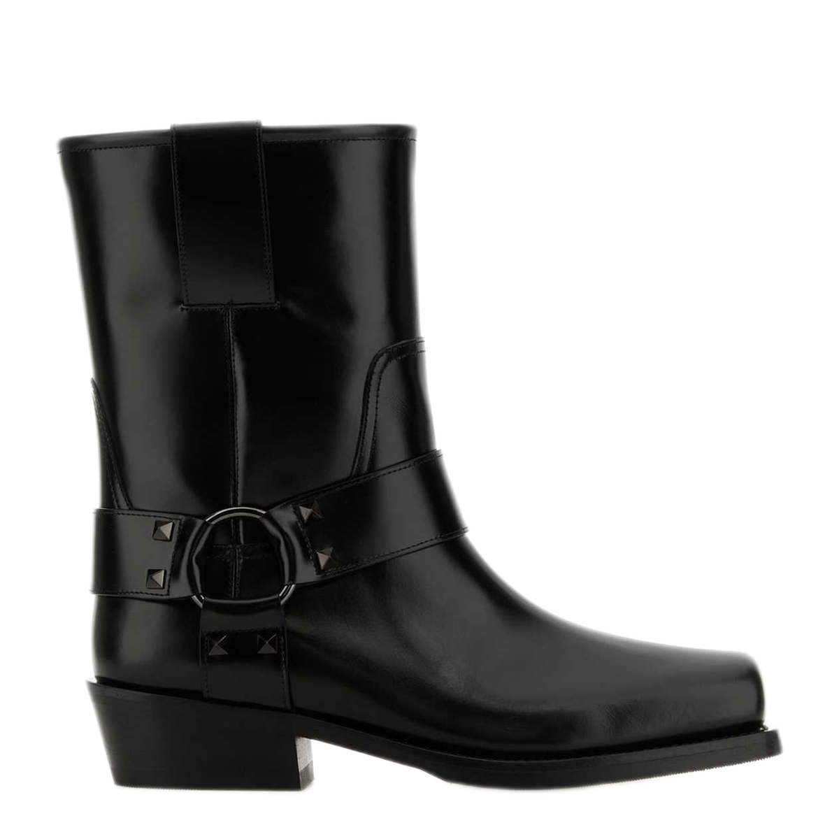 Black Leather Biker Rockstud Low Boot - Image 3