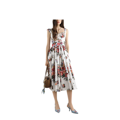 Flower Bouquet-Print Cotton Midi Dress - Image 3