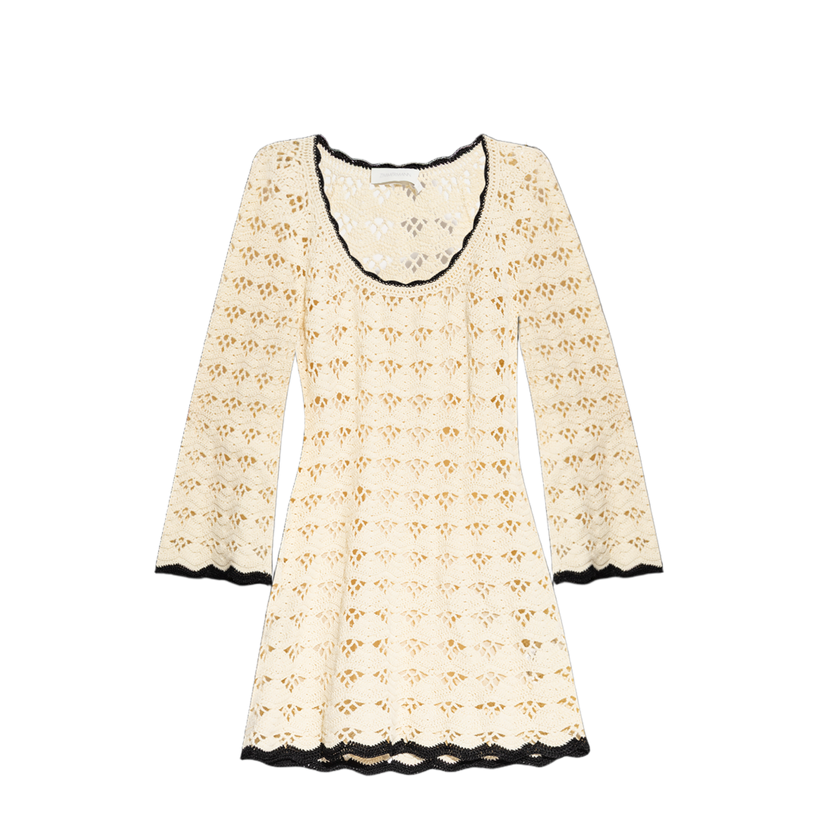 Dress with Round Neckline Cream Openwork Knit - Image 1
