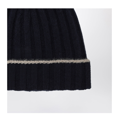 Ribbed Cashmere Beanie in Navy Blue - Image 2