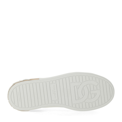 White Calfskin Low-Top Sneakers with Gold Details - Image 10